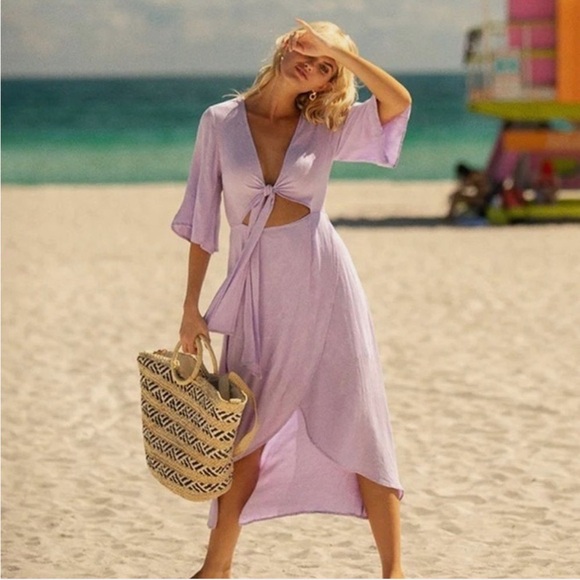 NWT L*SPACE Kellen Lilac Midi Cutout Wrap Dress - Picture 1 of 4